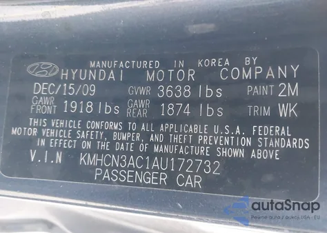 2010 Hyundai Accent Se z USA, uszkodzony, nr VIN KMHCN3AC1AU172732